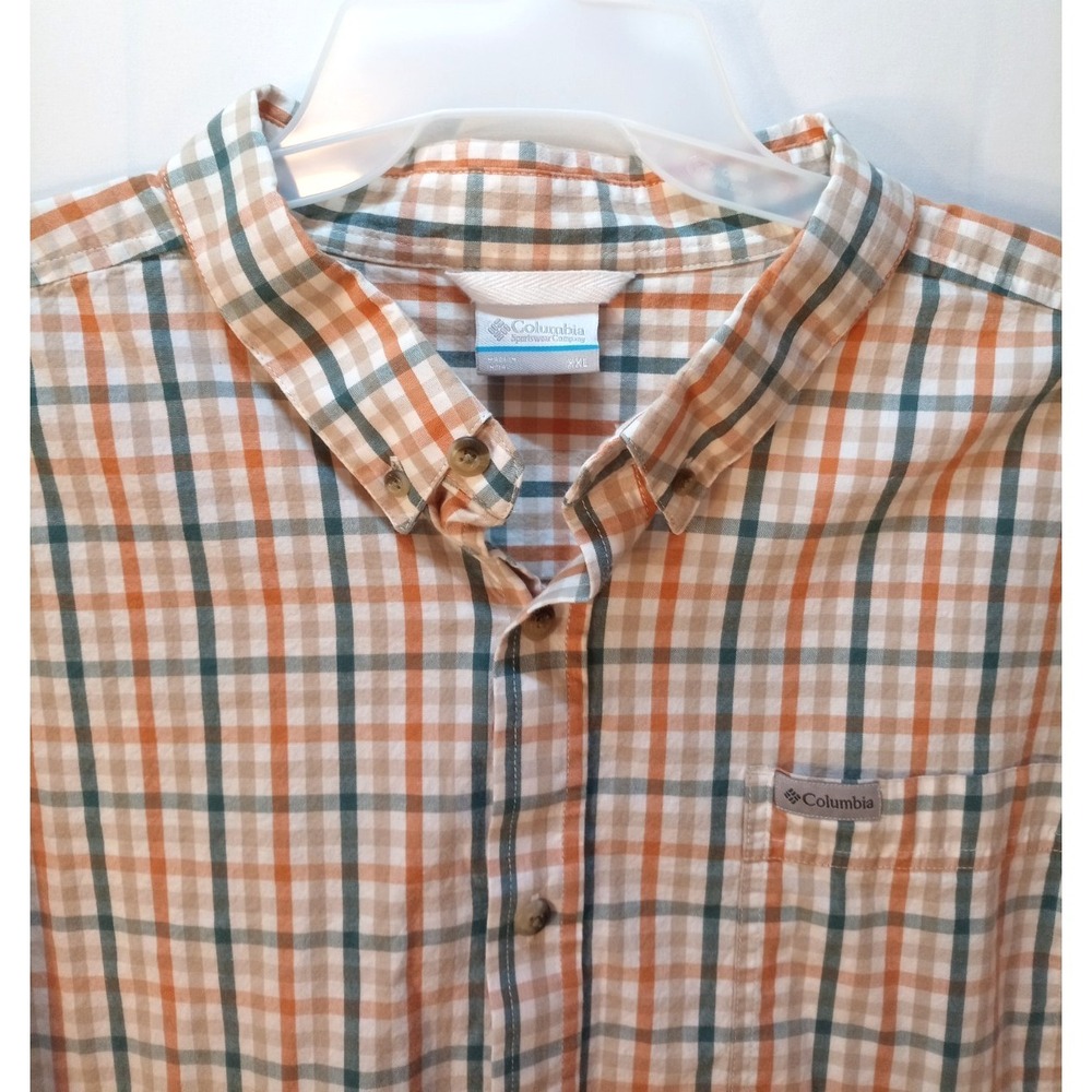 Men's Columbia Button Down Long Sleeve Shirt, XXl, Orange Plaid‎ - Picture 2 of 5